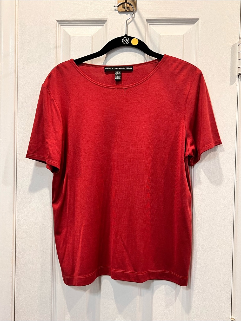 Linda Allard Ellen Tracy Red Crew Neck Short Sleeve Top Silk Blend Size M